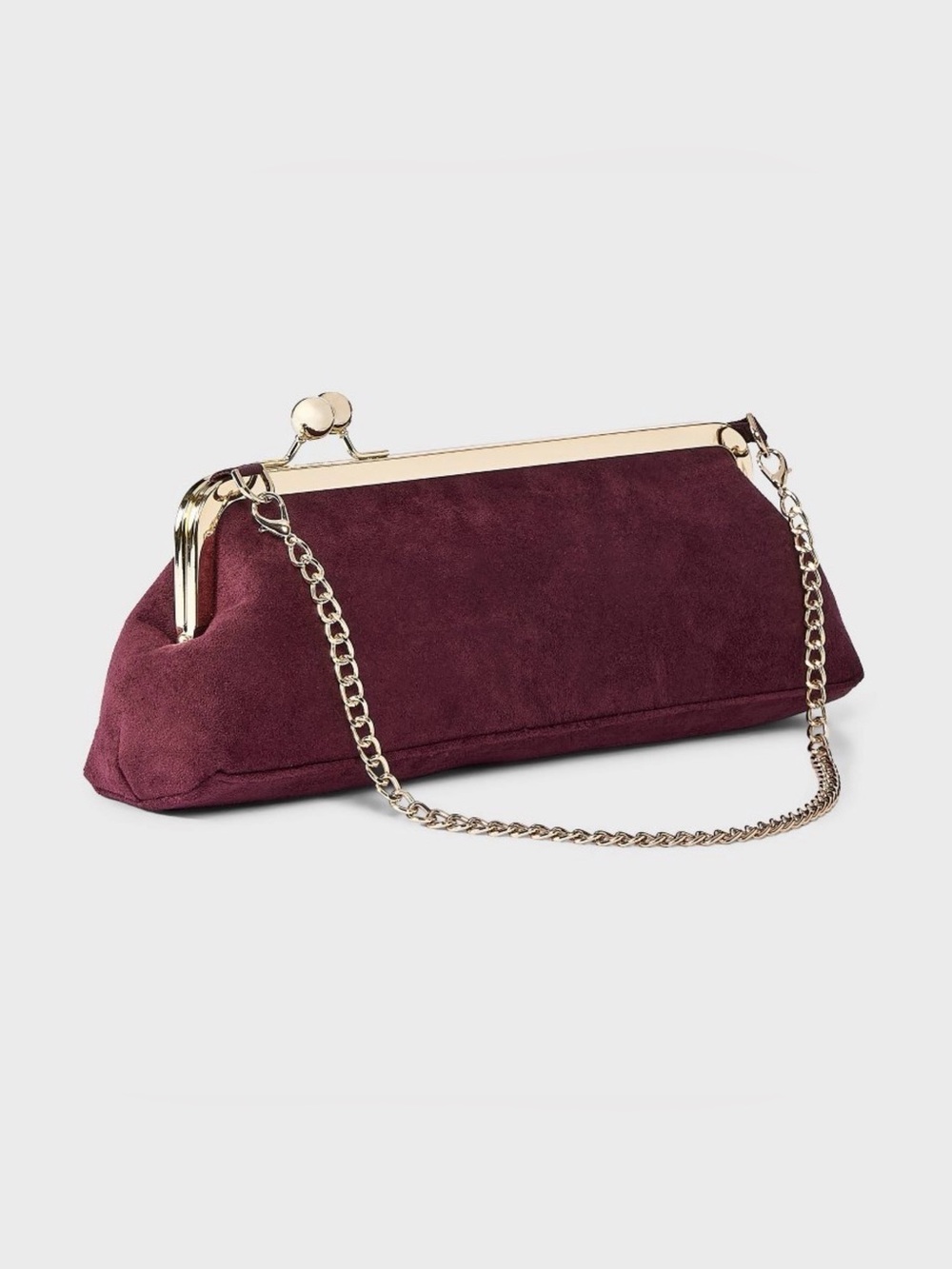 A New Day Faux Suede Kiss Lock Clutch Dark Red Burgundy NWT